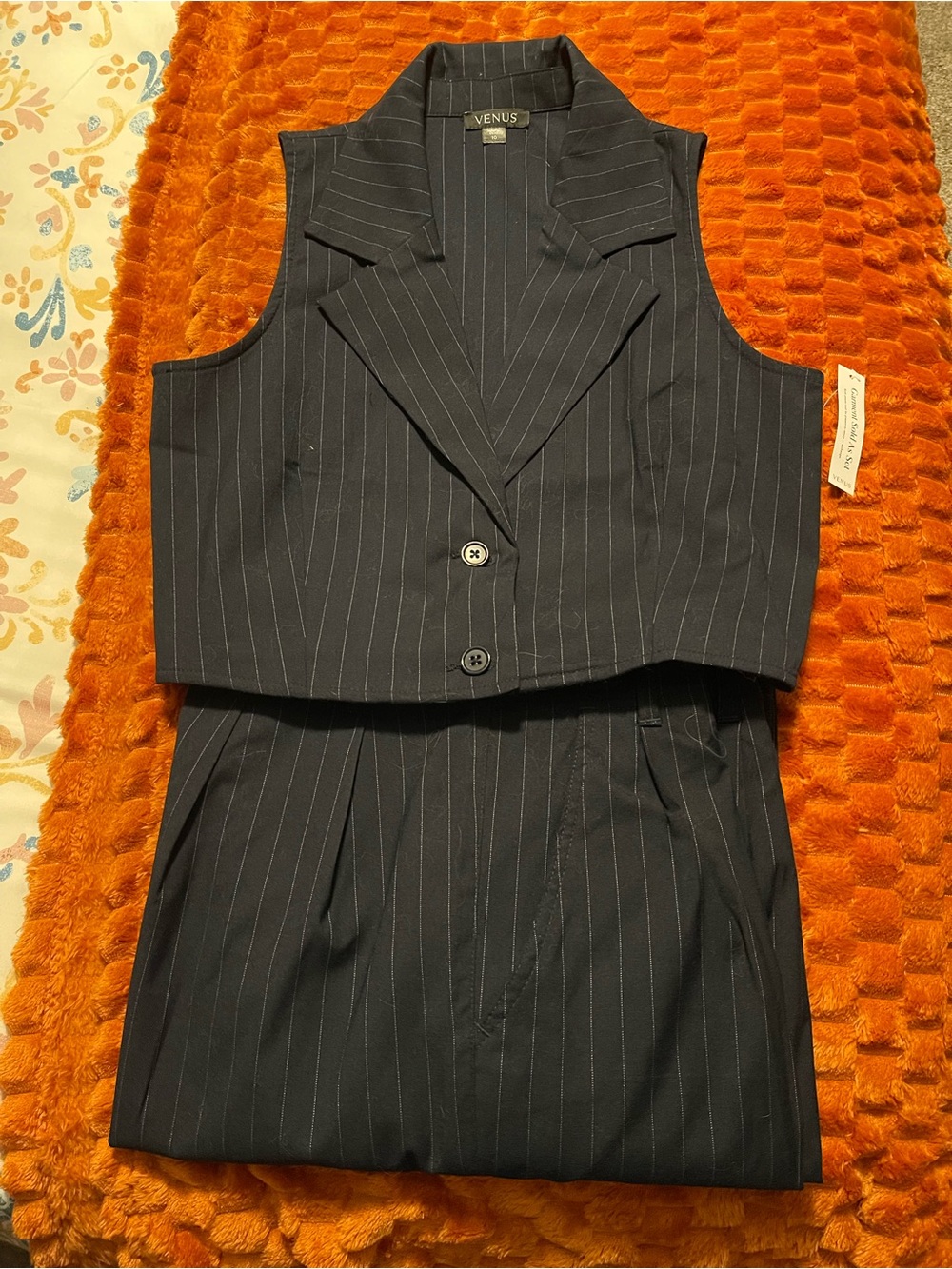 VENUS Navy Pinstripe Cropped Vest and High-Waist Trousers